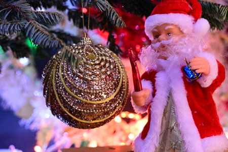 very beautiful colored glittering Christmas decorations close up