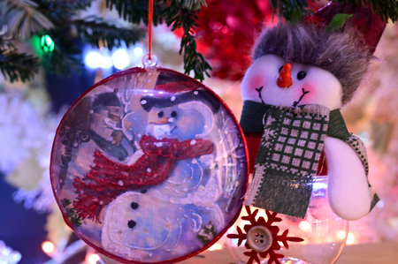 very beautiful colored glittering Christmas decorations close upの写真素材