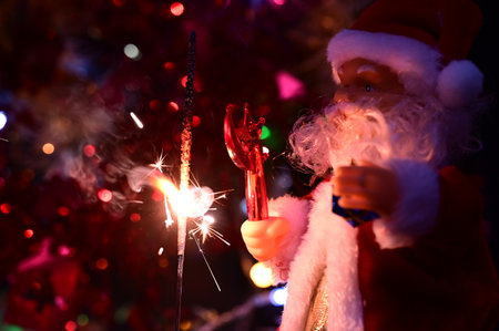 very pretty colorful glittering decorations  Santa close upの写真素材