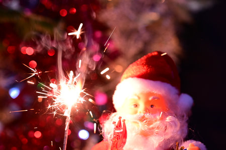 very pretty colorful glittering decorations  Santa close upの写真素材