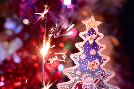 very pretty colorful glittering decorations  Santa close upの写真素材