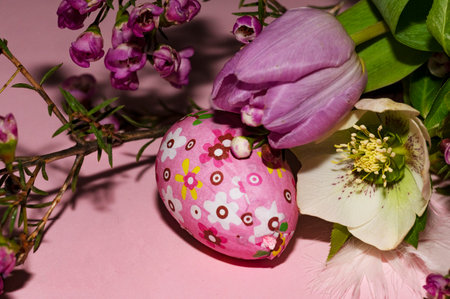 tulip and colorful egg decoration for holiday