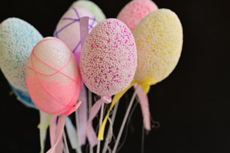colored eggs for the holiday with close upの写真素材