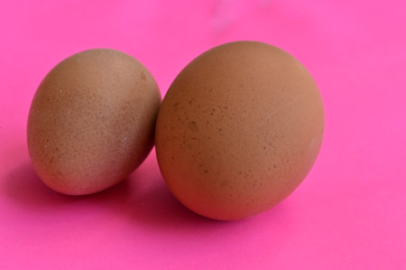 Eggs isolated on a pink background. Close-up.の写真素材