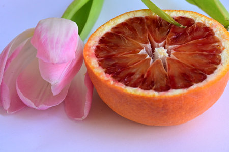 Sliced Ã¢â¬â¹Ã¢â¬â¹red orange and tulipの写真素材