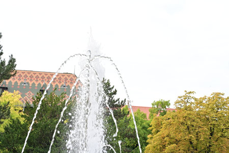 Fountain in the park, closeup of photo. Urban landscapeの写真素材