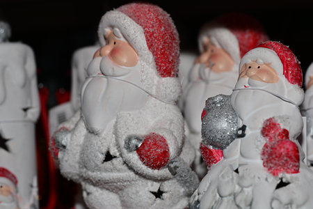 Santa Claus and Snow Maiden, Christmas decoration, closeup of photoの写真素材