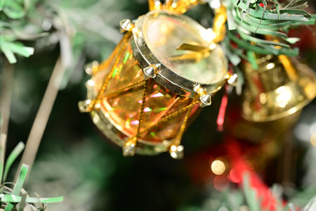 Christmas tree decoration closeup. Selective focus. Shallow depth of fieldの写真素材