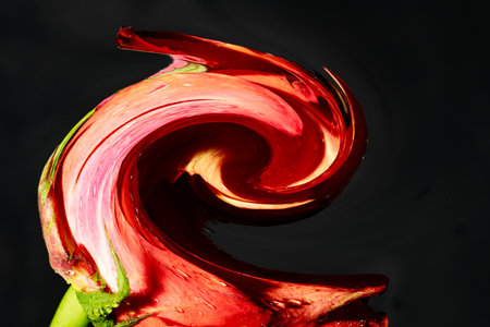 Beautiful red flower with water drops on black background, closeup