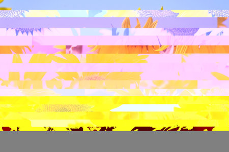 abstract background with yellow, orange and purple stripes and daisiesの写真素材