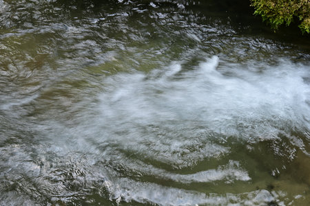 Waterfall in the forest, close-up of water flowing in a stream