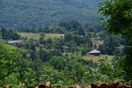Village in the Carpathian Mountains, Transylvania, Romaniaの写真素材