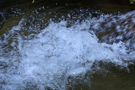 waterfall in the forest, closeup of photo with selective focus