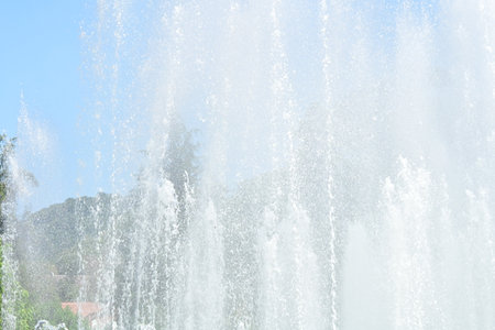 Fountain in the park, close-up of water jets.の写真素材