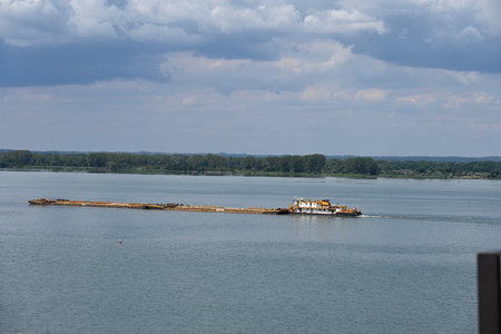 Barge on the Volga River in Tatarstan, Russiaの写真素材
