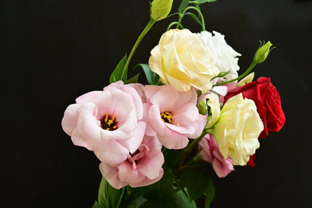 Beautiful bouquet of flowers on a black background