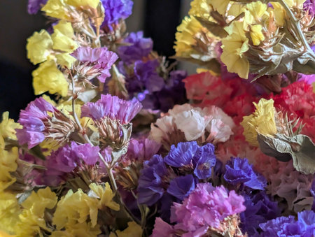 Beautiful bouquet of dried flowers for sale in a flower shopの写真素材