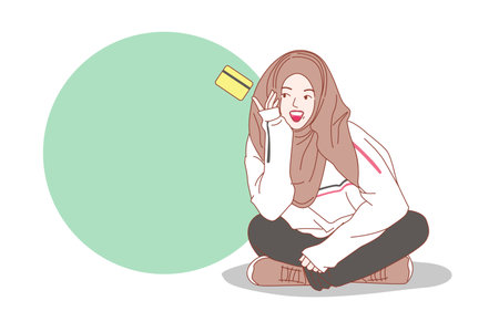 Lovely muslim Woman Wearing Hijab for Fashion Look with balloon color promotion sale.のイラスト素材