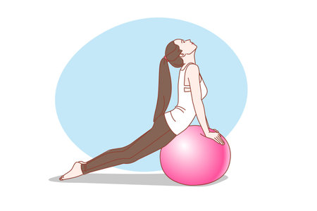 Young healthy woman exercising using a ball. vector illustration.のイラスト素材