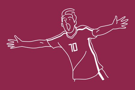 soccer player and football. Outline vector illustration.のイラスト素材