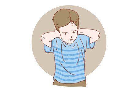 Children express disappointment and separation conflicts. angry expressing disappointment and conflict isolated on white background as an outline vector illustration.のイラスト素材