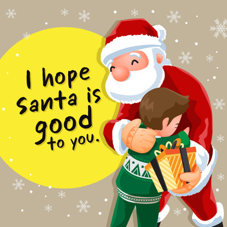 Merry Christmas with Santa and Reindeer in a snowman. gifts to children . Christmas card vector illustration.のイラスト素材