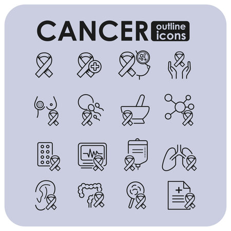 Set of vector line icons of cancer awareness for modern concepts, web and apps.のイラスト素材