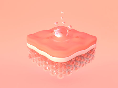 Ready to use 3d Rendering, advertising. Cosmetic serum Oil drop on Saggy skin cell, Skin Repair, moisturizer, collagen serumの写真素材