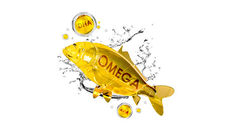 Fish oil, vitamins and omega 3 in shape supplemental, benefits of pills improving mental, heart, eyes, bones health, lower cholesterol level. 3d rendering on white background.の写真素材