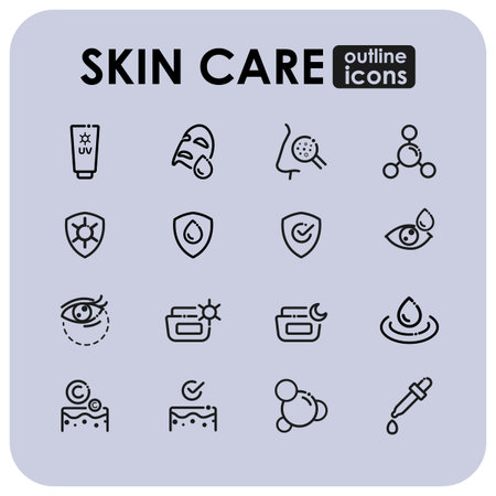 Skin care line icon set. Eye drops, serum, cream. Beauty concept. Can be used for topics like skincare, healthcare, treatmentのイラスト素材
