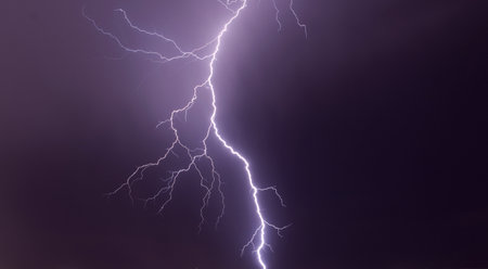 Lightning in the night sky. Thunderstorm, lightning strike.の写真素材