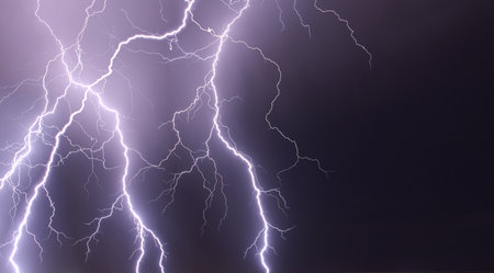 Lightning in the night sky. Thunderstorm, lightning strike.の写真素材