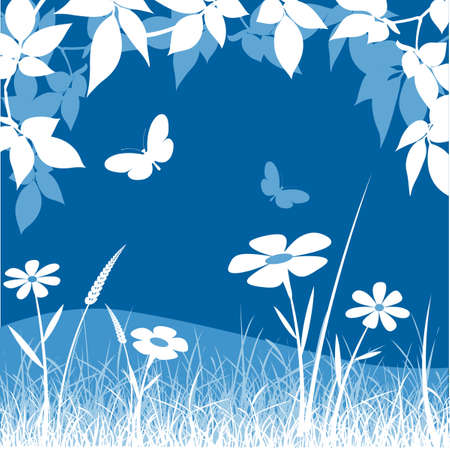 Meadow Landscape in Blue and Whiteのイラスト素材