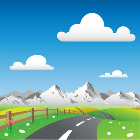 Country Landscape with Road and Mountainsのイラスト素材