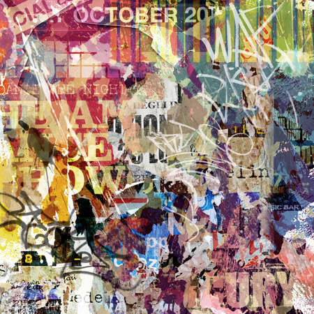 A Grunge Background with Old Torn Postersの写真素材