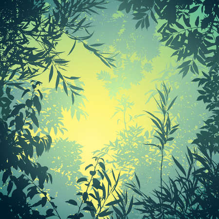 A Floral Background with Trees and Leavesのイラスト素材
