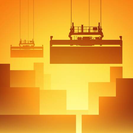 A Vector Illustration  of Freight Containers at the Docks with Crane