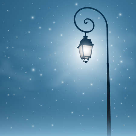 An Old Street Light with Night Sky and Starsのイラスト素材