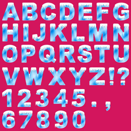 An Alphabet Set of Cold Letters and Numbers with Snow and Iceのイラスト素材