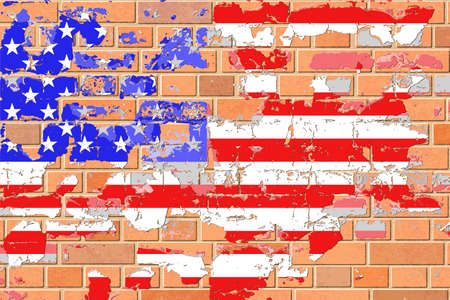 A United States Flag on an Old Grunge Brick Wallのイラスト素材