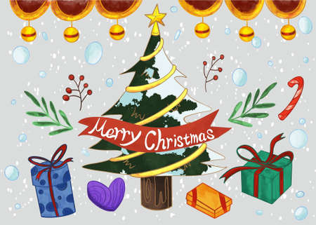 Christmas atmosphere illustration style decoration templateのイラスト素材