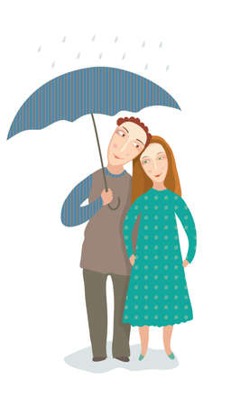 boy and girl in the rain. vector illustrationのイラスト素材