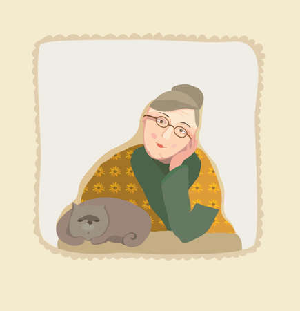 grandmother and cat. vector illustrationのイラスト素材