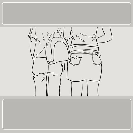 Two fashionable girl in gray colour paletteのイラスト素材