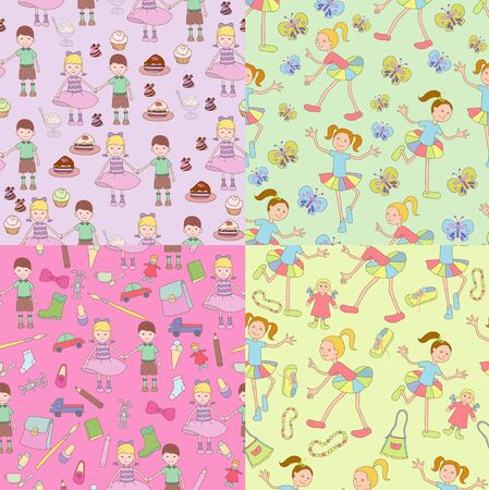 Four cheerful patterns on children's themeのイラスト素材