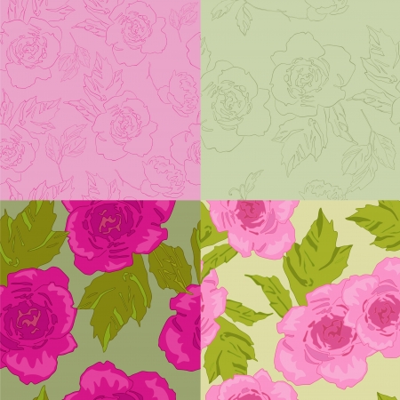Four bright pattern with summer rosesのイラスト素材