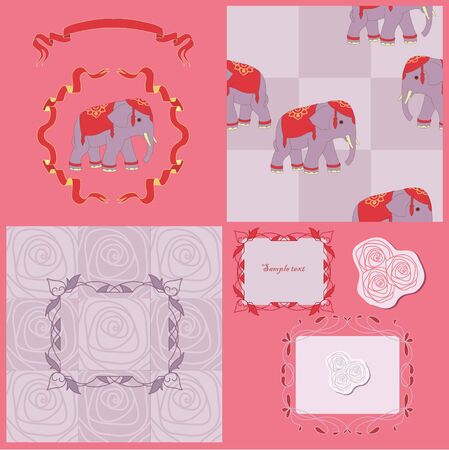Bright pattern with elephant and rosesのイラスト素材