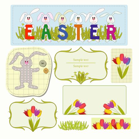 Rabbits and  flowersのイラスト素材