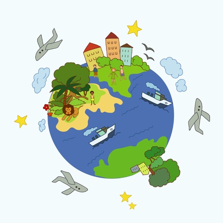 Decorative globe with bright  jungle and  oceanのイラスト素材