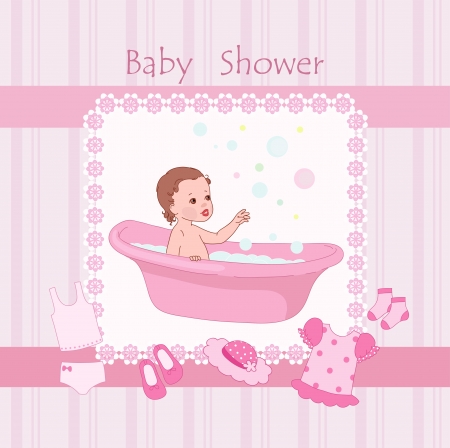 Pink baby shower with little girlのイラスト素材
